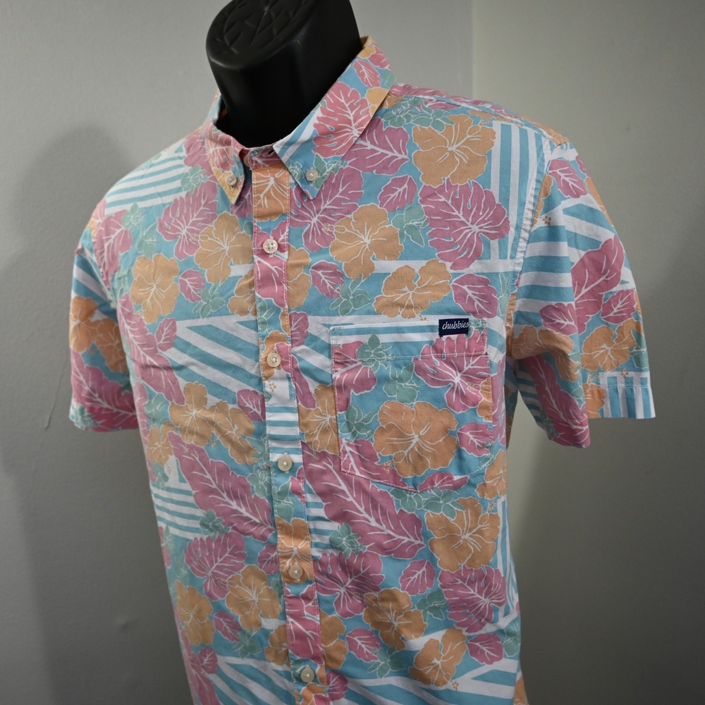 Chubbies Button Up Mens Large Multicolor Floral Tropical Short Sleeve Shirt